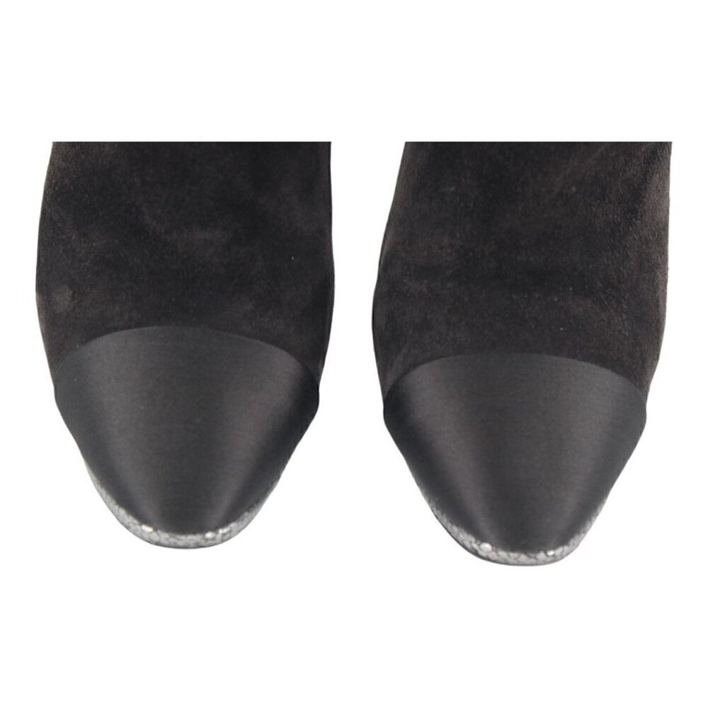 Chanel Suede Interlocking CC Logo High Heel Ankle Booties - Picture 4 of 11